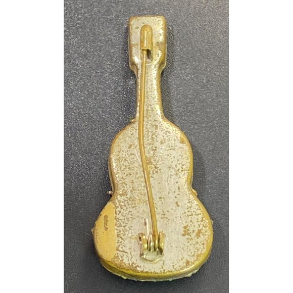 Vintage Micro Mosaic Guitar Brooch Pin Italy Gold Tone Instrument - Picture 7 of 7